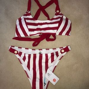 Red Stripped Cupshe Swimsuit